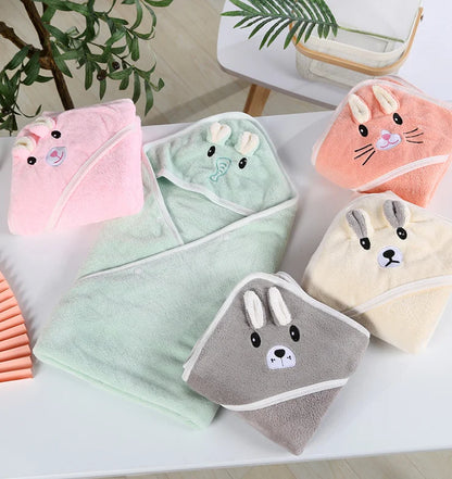 Custom Coral Fleece Animal Hooded Baby Bath Towel Swaddle Wrapping Wearable Blanket for Child's Bathroom & Bedroom