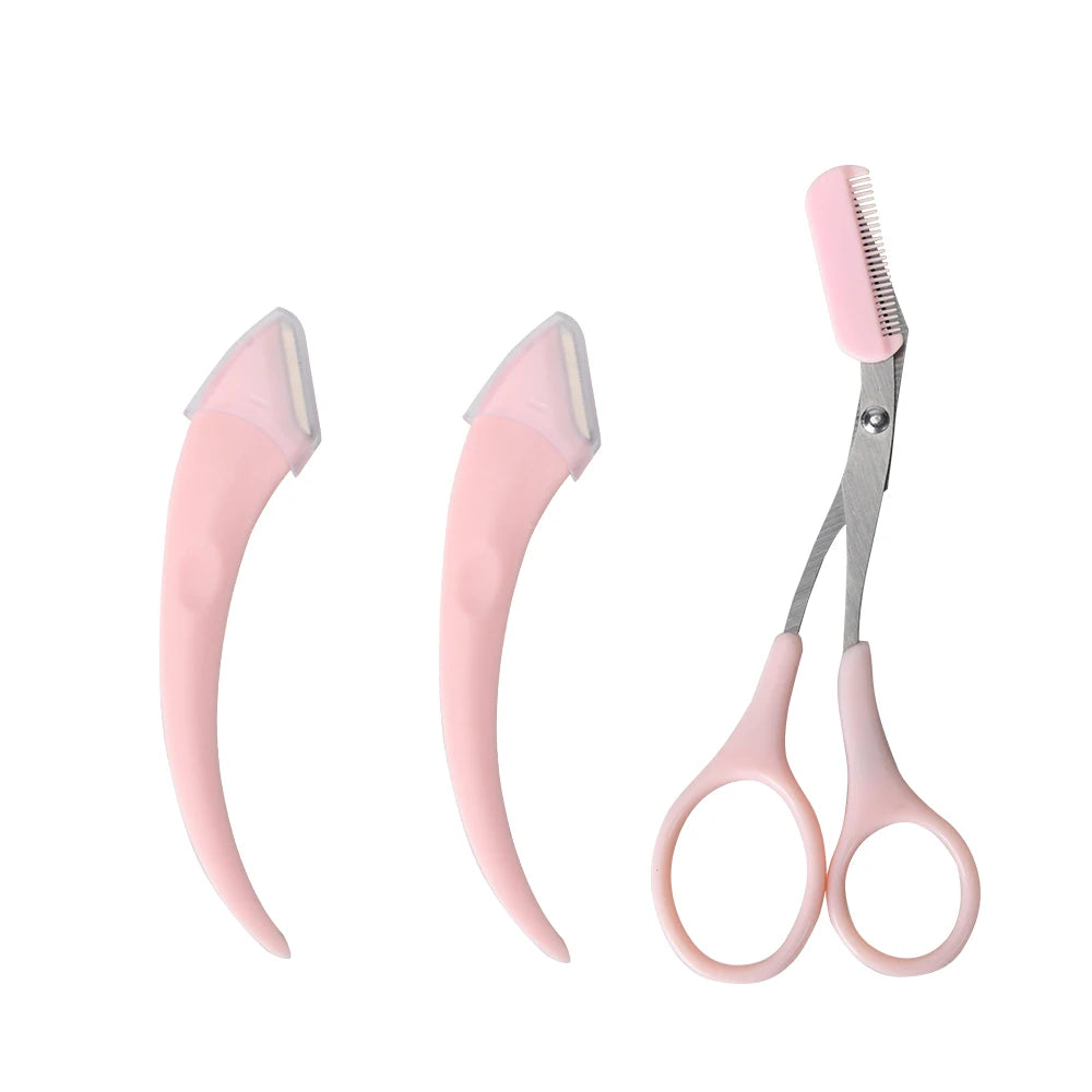 3pcs Eyebrow Trimmer Set Stainless Steel Curved Eyebrow Razor Eyebrow Scissors With Comb Beauty Tool for Beginners