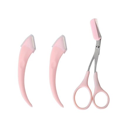 3pcs Eyebrow Trimmer Set Stainless Steel Curved Eyebrow Razor Eyebrow Scissors With Comb Beauty Tool for Beginners