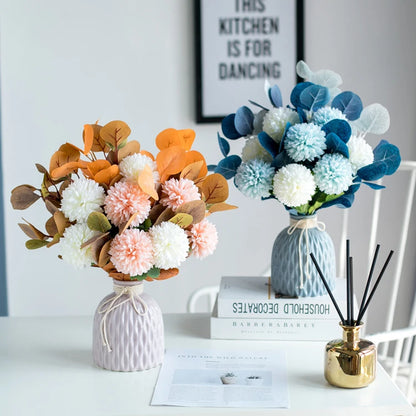 Artificial Silk Hydrangea Flowers with Ceramic Vase Nordic Style for Wedding Valentine's Day Home Decor