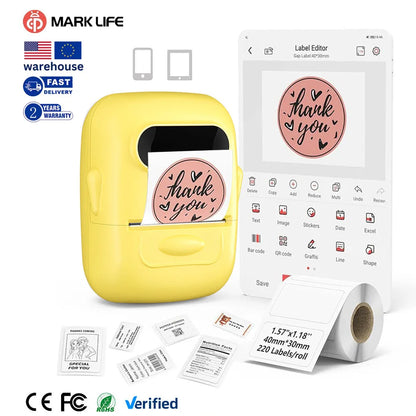 Marklife P50 58mm Thermal Receipt Sticker Barcode Mini Printer for Small Business Jewelry Perfect Christmas Present 57mm Stock