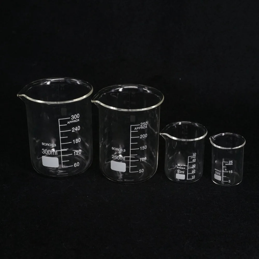 5ml 10ml 25ml 50ml 100ml 150ml 200ml G3.3 Borosilicate Glass Low Form Beaker Chemistry Lab Heavy Wall