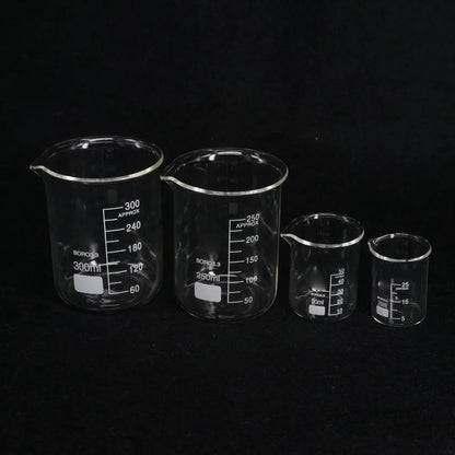 5ml 10ml 25ml 50ml 100ml 150ml 200ml G3.3 Borosilicate Glass Low Form Beaker Chemistry Lab Heavy Wall