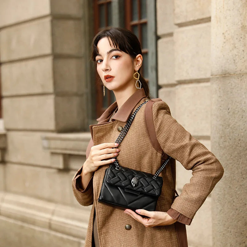Foreign Trade Cross-Border E-Commerce Women's Chain Crossbody Shoulder Bag Flap Closure PU European Retro Style Small Handbag