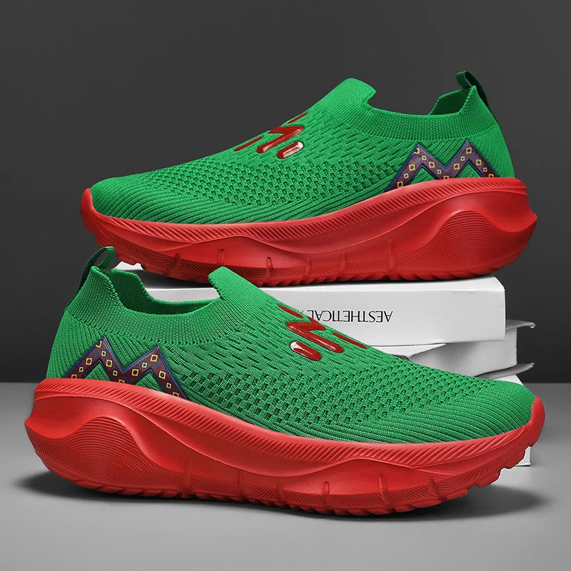 Men's Fashion Sneakers with Knit Upper Color Block Design-Lightweight Anti-Slippery Cushioning Comfort for Casual Athletic Use