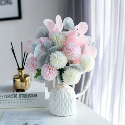 Artificial Silk Hydrangea Flowers with Ceramic Vase Nordic Style for Wedding Valentine's Day Home Decor