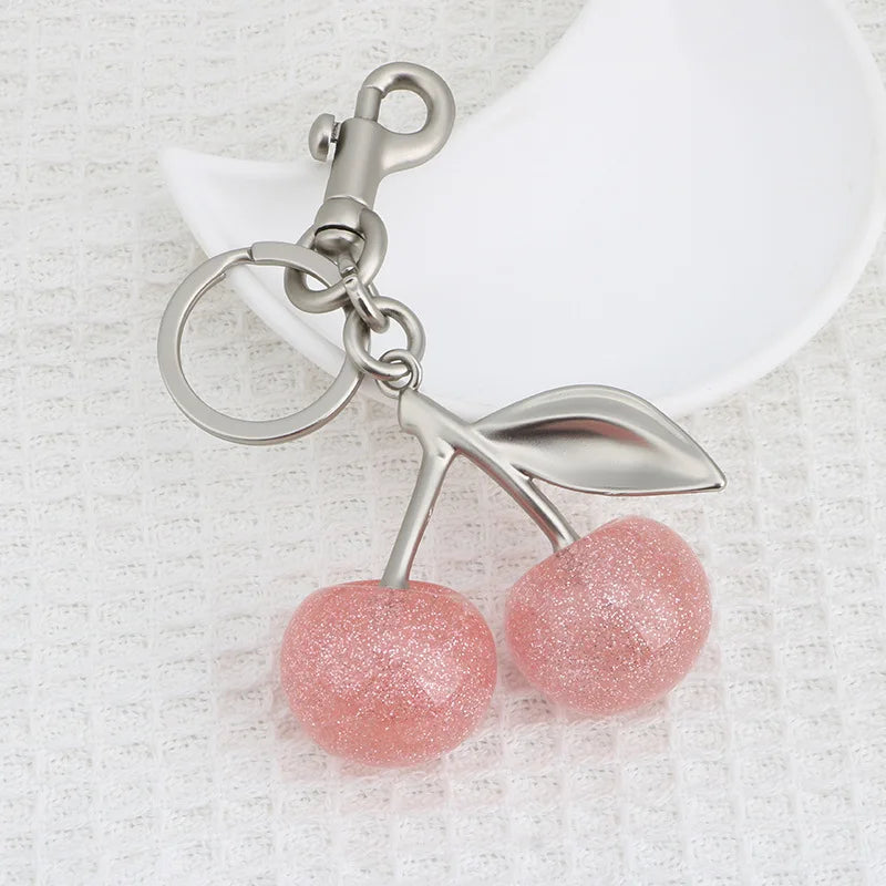 Cherry Bag Charm Fashion Accessories Golden Key Chain Glitter Resin Purse Charm for Bags