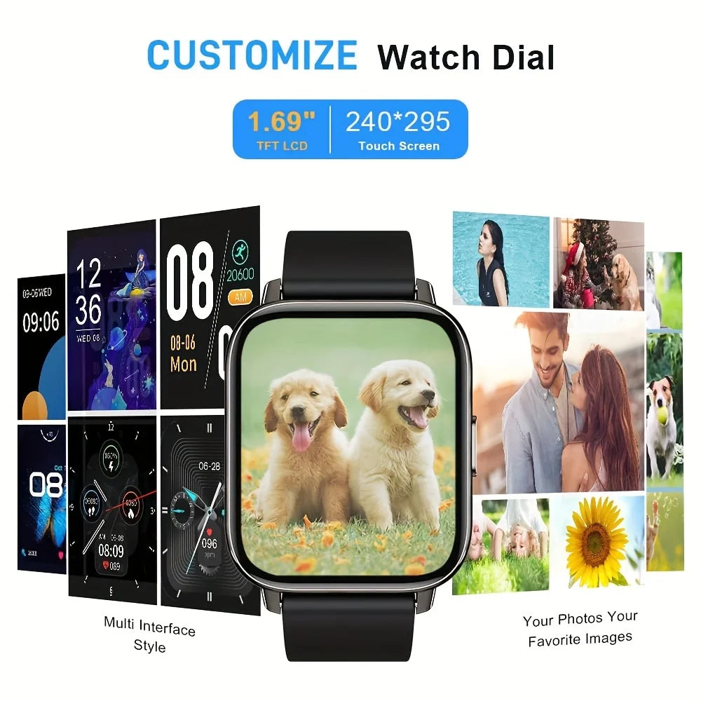 1.69"Touch Screen Smartwatch, a Fitness Tracker Featuring a Sleep Monitor and Step Counter, Supports 10 Sports Modes for Running