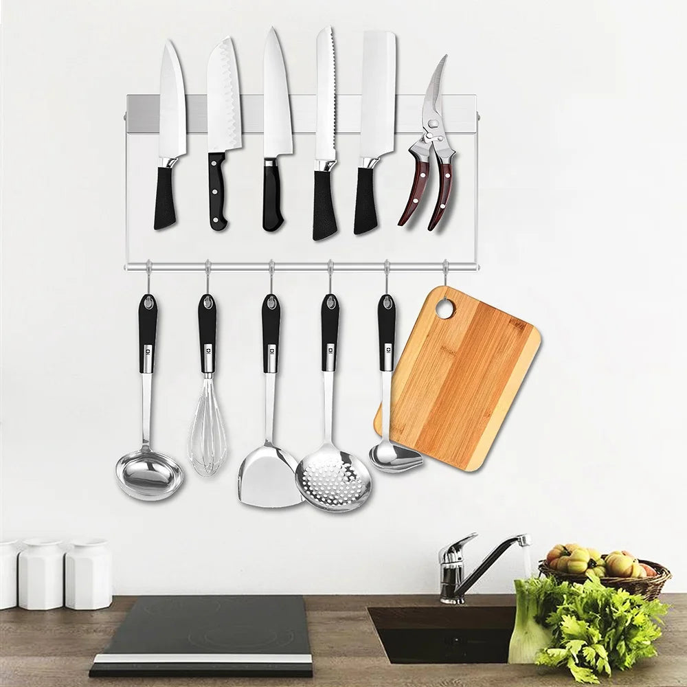 Knife Holder Rack  Wall Mounted Strength Holder Magnet Knife Magnetic Holder with Hooks for Kitchen