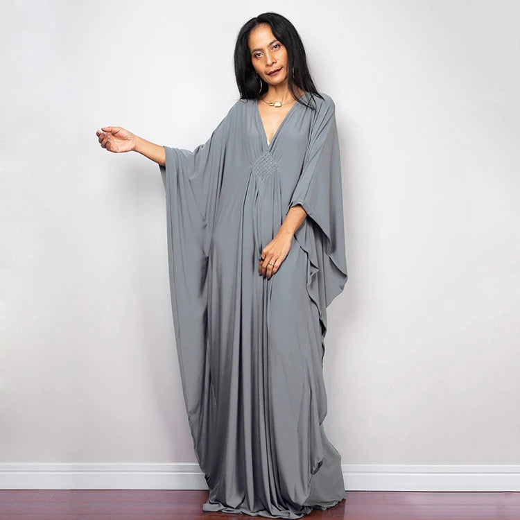 Trendy Design Knot Beach Maxi Dresses Solid V Neck Women Dress Clothing