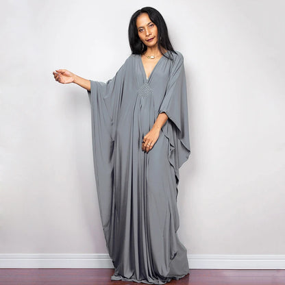 Trendy Design Knot Beach Maxi Dresses Solid V Neck Women Dress Clothing