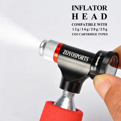ZOYOSPORTS High Quality Mini Bicycle Pump CO2 Bike Inflator Air Pump with Clear Gauge Portable Bike Pump with Multiple Usage