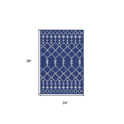 HMS Ivory and Blue Geometric Area Rug 2' X 3' Kids Floor Mats