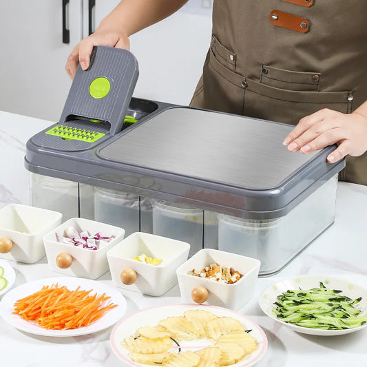 Vegetable Chopper with Blades Mandoline Slicer Salad Dicer Cheese Grater Stainless Steel Pro Food Chopper with Container