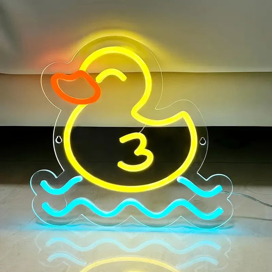 USB Powered Neon Light Custom-Size Lemon Yellow Duck LED Wall-Mounted Lamp Kids' Bedroom Decor Gifts IP65 Rated Plastic Silicone