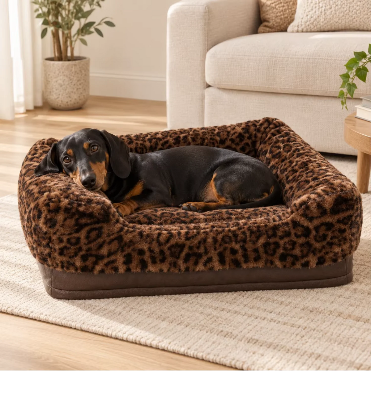 Luxury Leopard Faux Fur Pet Sofa Bed  Removable Washable Cover High Resilience Orthopedic Dog Bed Support Custom Dropshipping