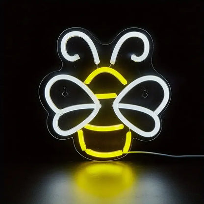 LED Neon Bee Sign USB Powered Non-Wireless Neon Art On-Cord Switch Plastic Wall Hanging Multipurpose Decoration Kids Room
