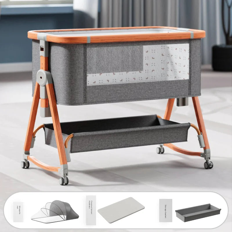 Multi-Functional Movable Foldable Fabric & Metal Rock Baby Bed Newborn Spliced Large Children Bed High Visibility Baby Supplies