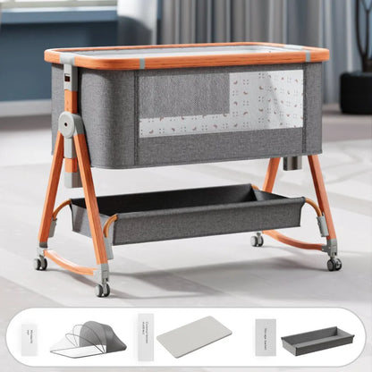 Multi-Functional Movable Foldable Fabric & Metal Rock Baby Bed Newborn Spliced Large Children Bed High Visibility Baby Supplies