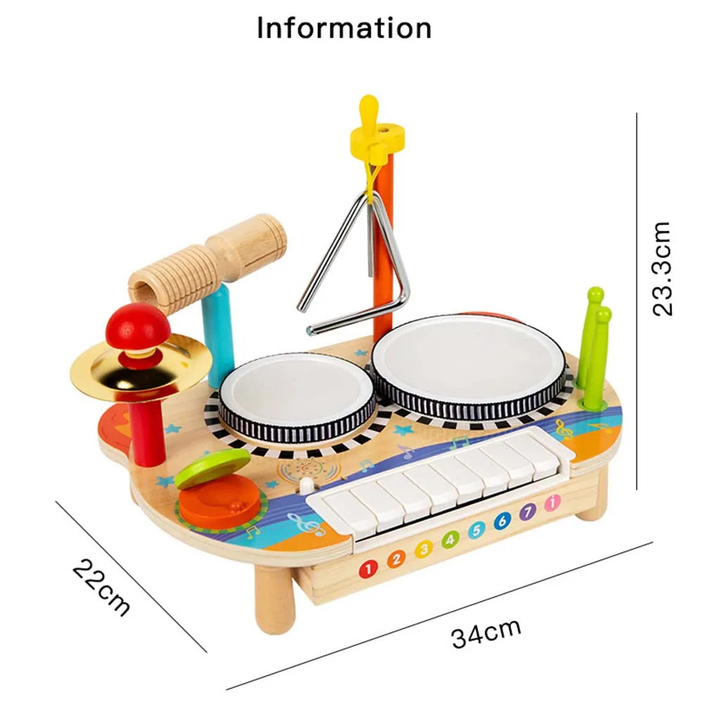 Montessori Toy Wooden Multifunctional Drum Set Toy for Kids Children's Musical Enlightenment Educational Percussion Toy