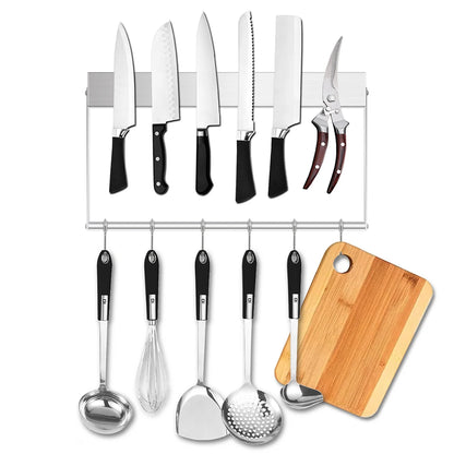 Knife Holder Rack  Wall Mounted Strength Holder Magnet Knife Magnetic Holder with Hooks for Kitchen