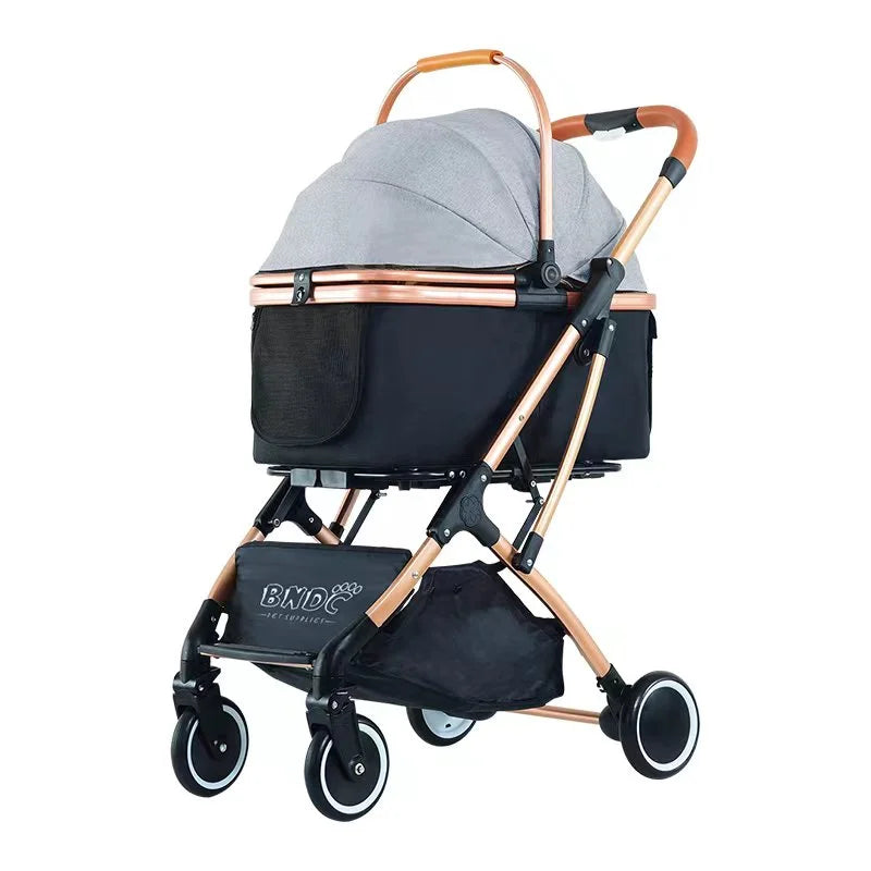 Fashion Foldable Pet Stroller with Detachable Carrier and Wheels Expandable Design for Dogs Button Closure