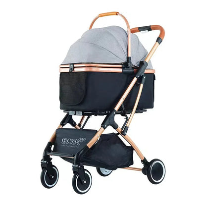 Fashion Foldable Pet Stroller with Detachable Carrier and Wheels Expandable Design for Dogs Button Closure