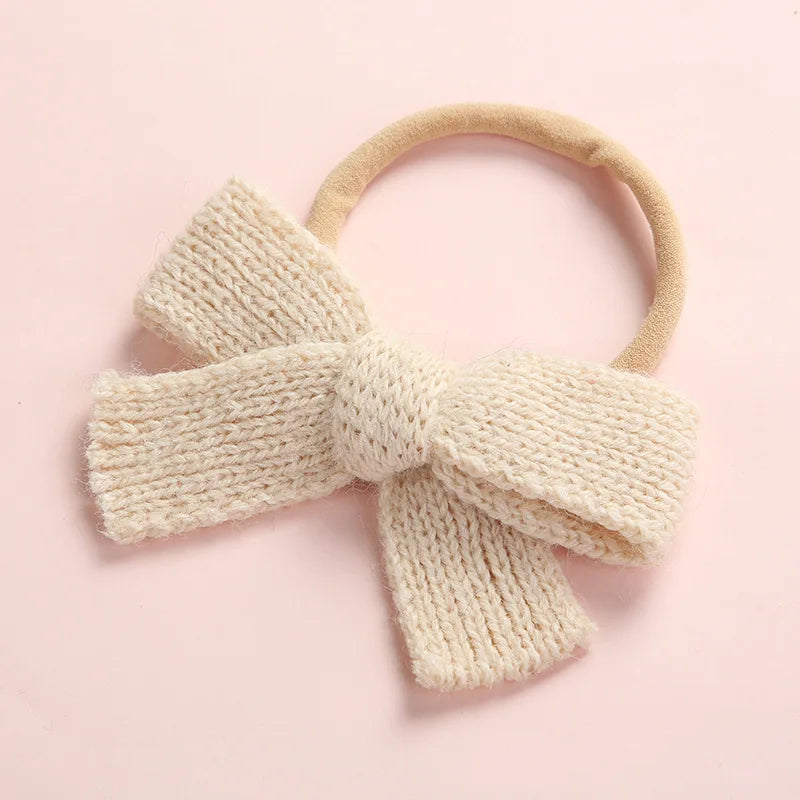 Cute Baby Hair Elastic Ties Bows with Knitted Wool Bow Rubber Band Ponytail Ties Headband for Infants Toddlers Girls Kids