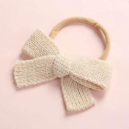 Cute Baby Hair Elastic Ties Bows with Knitted Wool Bow Rubber Band Ponytail Ties Headband for Infants Toddlers Girls Kids