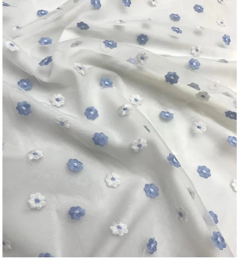 Width 130 cm Embroidery Organza Fabric 3 d Colorful Flowers Mesh Net Voile Tulle Lace Fabric for Dress Skirt Bags