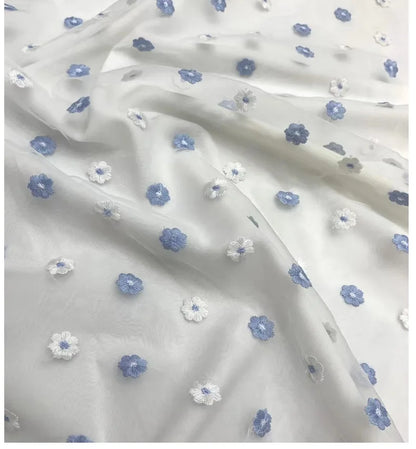 Width 130 cm Embroidery Organza Fabric 3 d Colorful Flowers Mesh Net Voile Tulle Lace Fabric for Dress Skirt Bags