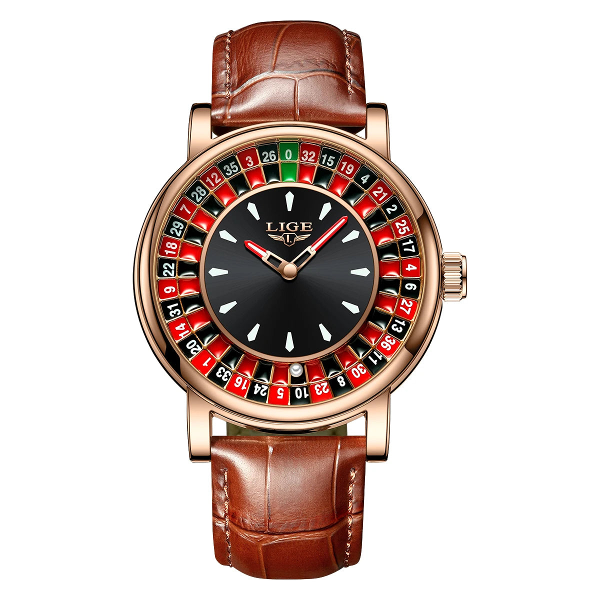 LIGE LG89161 Sample Quartz Movement Rotating Watch Gambling Disk Mens Watch Luminous Roulette Casino Watch Male Clock Custom OEM