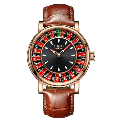 LIGE LG89161 Sample Quartz Movement Rotating Watch Gambling Disk Mens Watch Luminous Roulette Casino Watch Male Clock Custom OEM