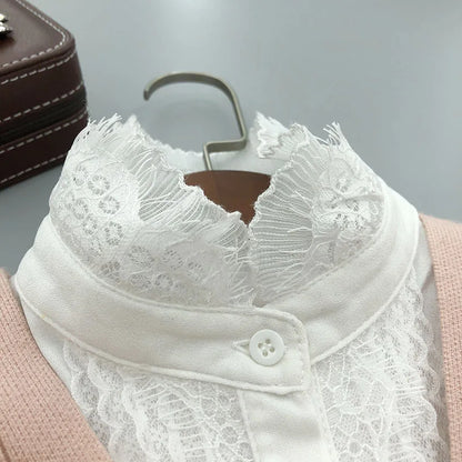 Fashion Detachable White Polyester Fake Collar Lace Decoration Floral Ruffled Stand Collar Water Soluble Women Accessory