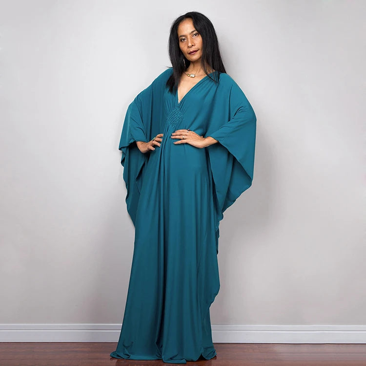 Trendy Design Knot Beach Maxi Dresses Solid V Neck Women Dress Clothing