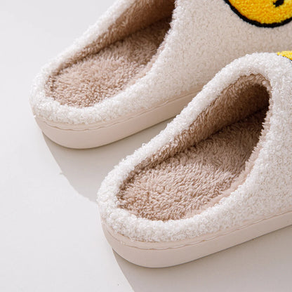 Smile Face Shape Slippers for Women Soft Plush Retro Preppy Slip on Comfortable Indoor Outdoor Shoes