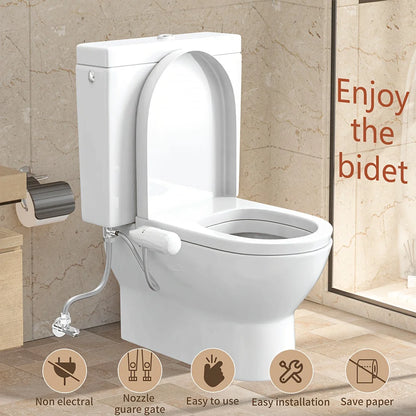 Ultra-Slim ABS Toilet Bidet Attachment Non-Electric Adjustable Water Pressure Front and Rear Wash Sprayer for Bathroom