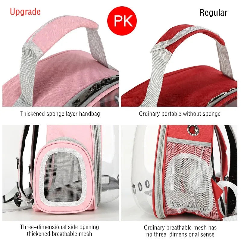 Portable Breathable Oxford Polyester Zipper Transparent Outside Cat Bag Pet Backpack Carrier for Cats