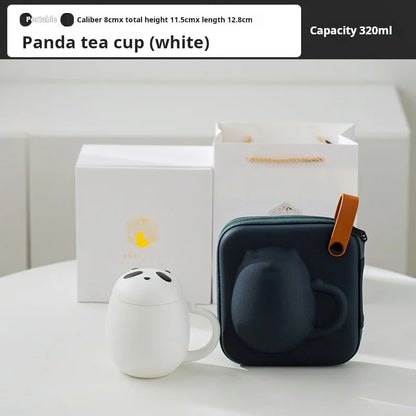 Panda Ceramic Tea Cup with Lid Office Filter for Water or Tea Perfect Gift Idea