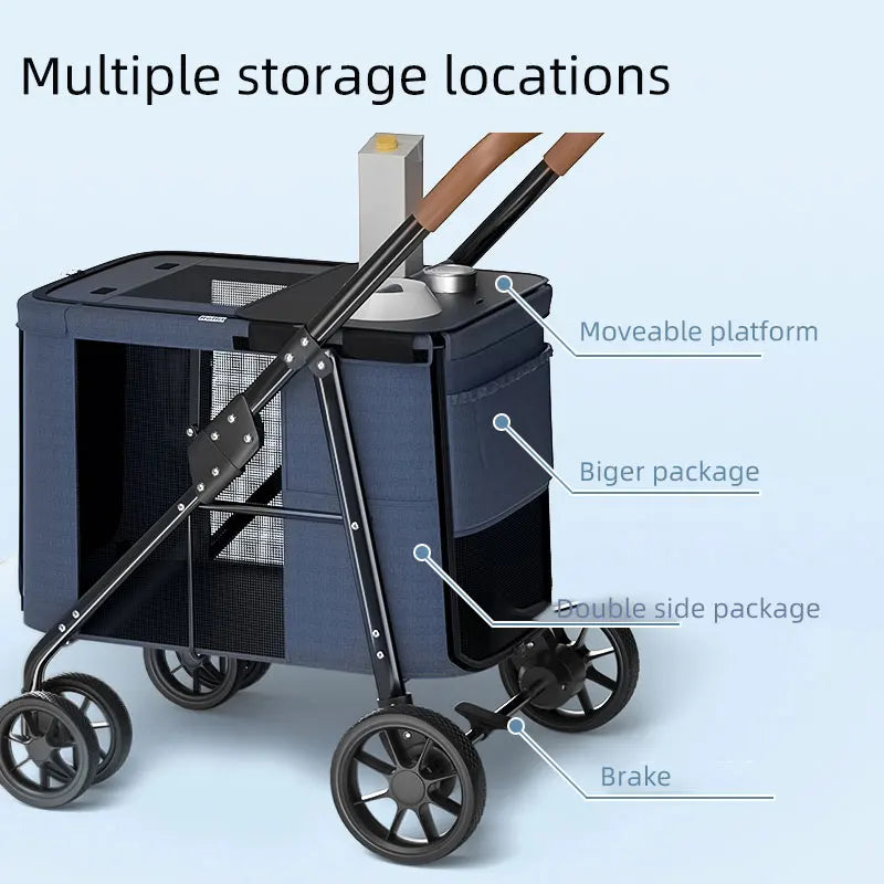 (Ready to Ship) Manufacture Pet Product Large Pet Dog and Cat Stroller with One-Hand Easy Fold Trolley