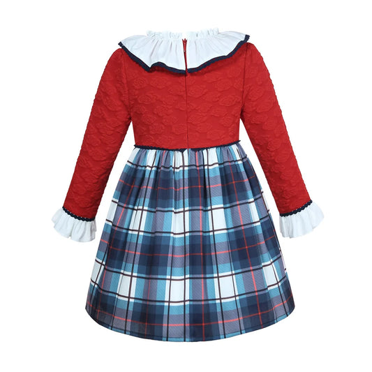 Pettgirl new Winter Kids Red Plaid Christmas Dresses for Girl Birthday and Party Clothes Age 2-12Y 1BAG=1PCS