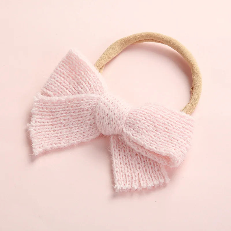 Cute Baby Hair Elastic Ties Bows with Knitted Wool Bow Rubber Band Ponytail Ties Headband for Infants Toddlers Girls Kids