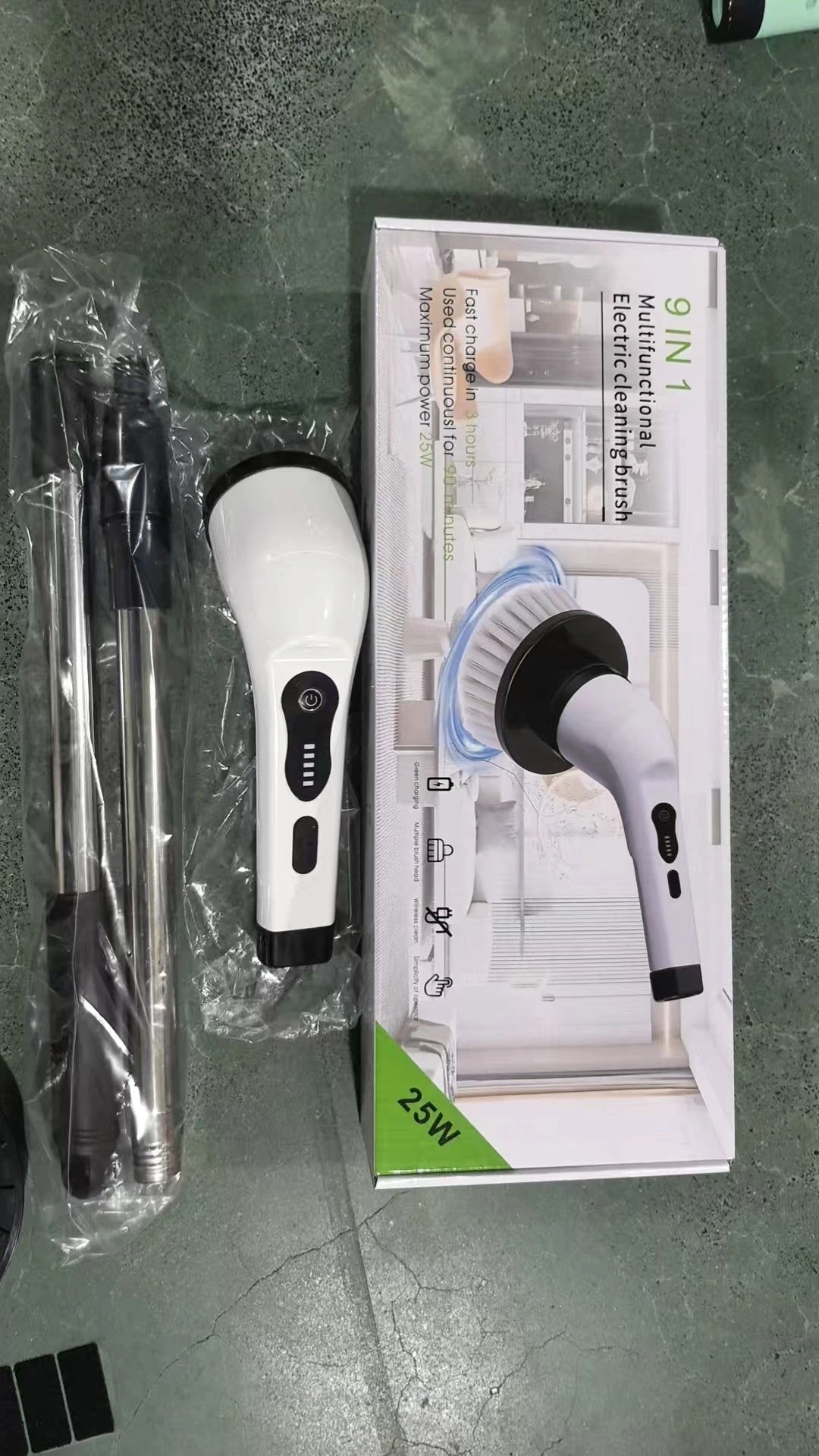 9in1 Electric Washer Cordless Electric Cleaning Brush Cleaning Bathroom Long Handle 9 Brush Heads Electric Rotating Washer