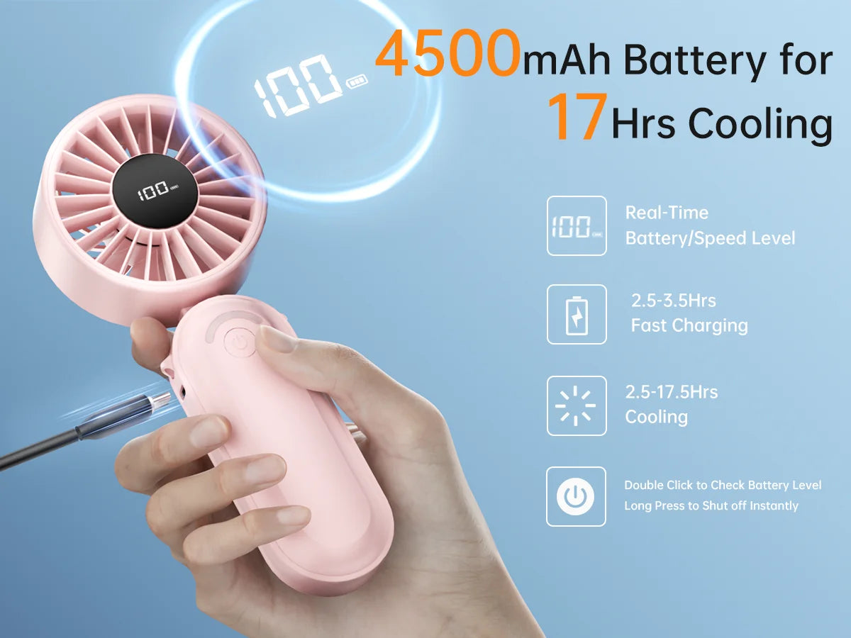 Multifunction Handheld Fan 4500mAh Power Bank Function Foldable Design 5 Speed Wind for Travel Camping and Daily Use