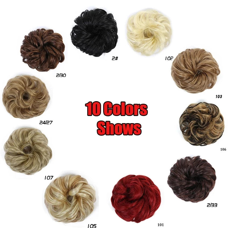 LUPU Synthetischer Haarknoten, unordentliche Haargummis mit Gummiband, natürliche, falsche Haargummistücke, Pferdeschwanz, farbig, Schwarz, Lila, Rosa, Grün