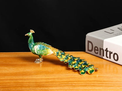 SHINNYGIFTS Peacock Shape Jewelry Trinket Box Metal Enameled With Rhinestone Metal Craft Collectibles