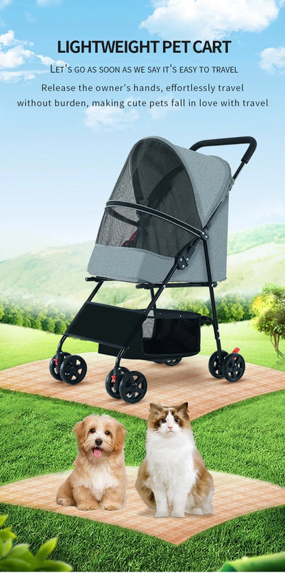 Medium-sized Luxury Pet Stroller for Small Dogs All-in-One with Detachable Storage Basket and Simple Style