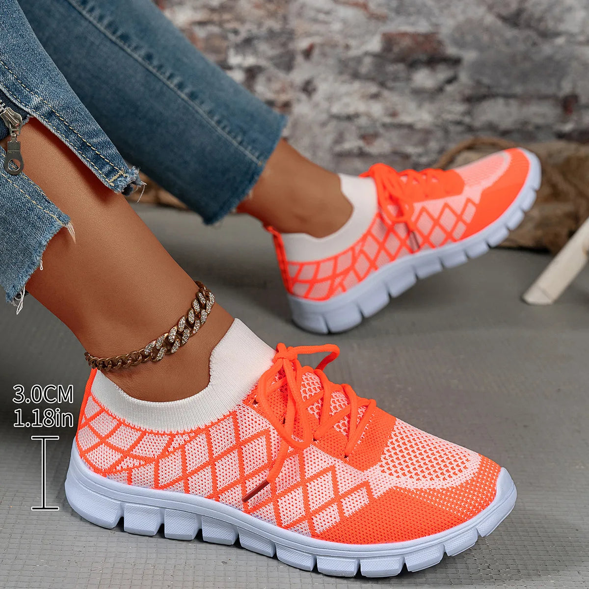 2026 NEW KJ Women's Sneakers Breathable Mesh Casual Sports Shoes New Thick Sole Travel Shoes with Cushioning Lightweight