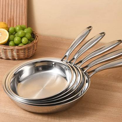 Professional Non-coating Pan 304 Stainless Steel Fry Pan 3 ply Steel 304 Stainless Steel Cooking