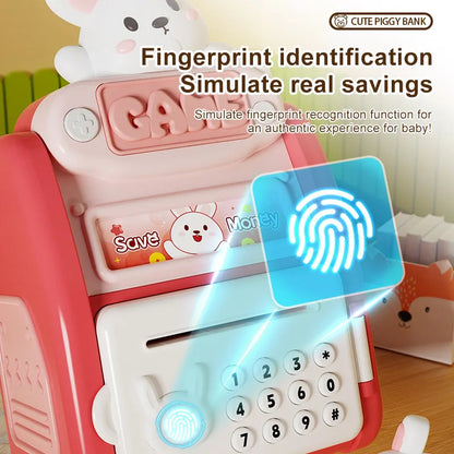 New Unisex Kids Plastic Piggy Bank Pet Fingerprint Password Artificial Intelligent Automatic Roll Coins Access Toys Children